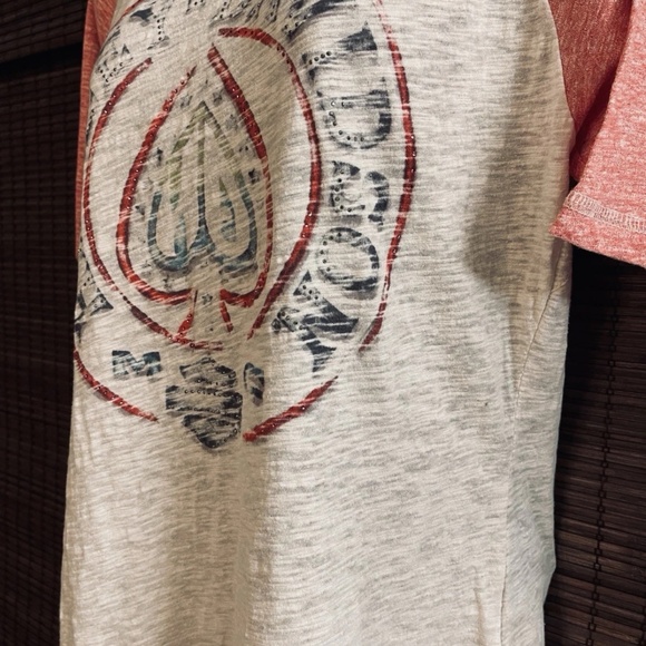 Women’s Harley Davidson Spade Burnout Shirt Raglan Ivory Red Crystals Bling LG - Picture 4 of 6